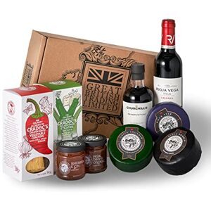 GREAT BRITISH TRADING LIMITED Great British Trading - Luxury Cheese Gift Hamper with Snowdonia Cheese Truckles, Chutney, Cradocs Crackers, Red Wine and Churchill Port. British Gifts Ideal for Any Occasion