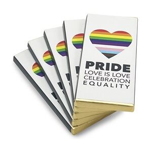 Novelty Cocoa Co. Pride, Love is Love Milk Chocolate Bar - Bulk Box of 100 Bars