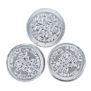Novelty Cocoa Co. Silver sixpence chocolate coins - Bulk drum of 550