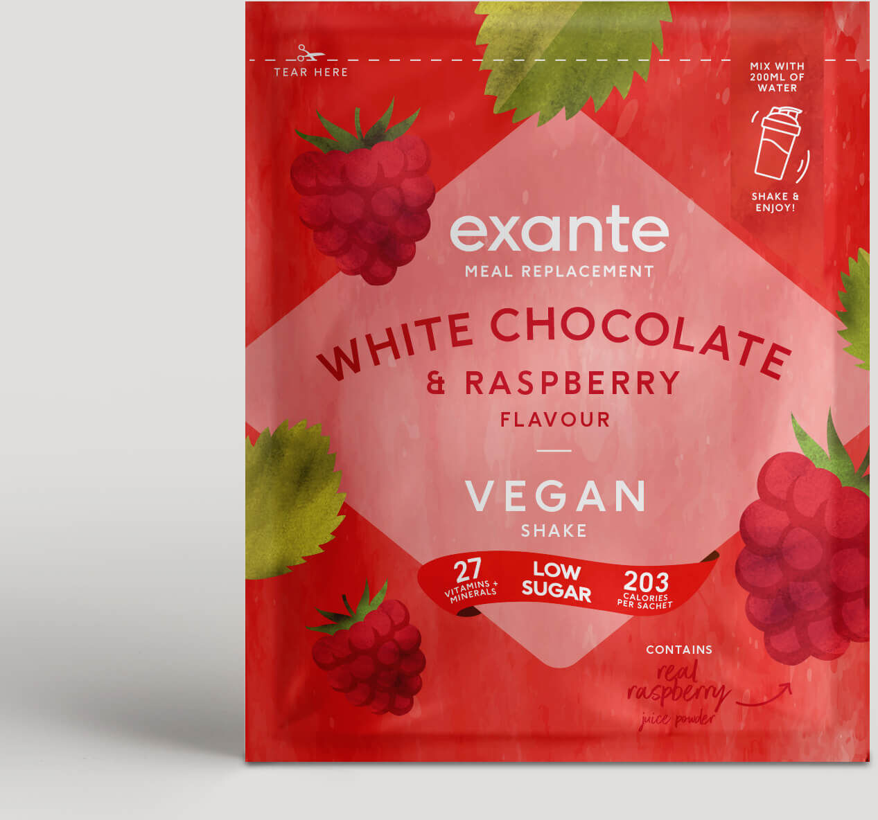 Exante Diet Vegan Meal Replacement Box of 7 White Chocolate and Raspberry Shakes