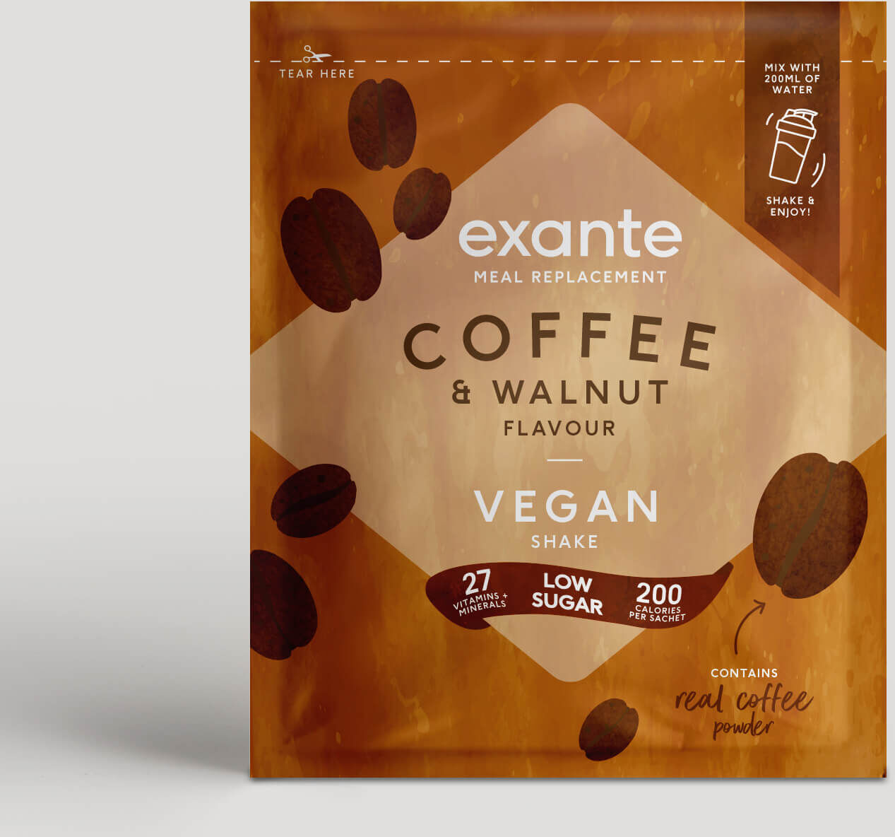 Exante Diet Vegan Meal Replacement Box of 7 Coffee and Walnut Shakes