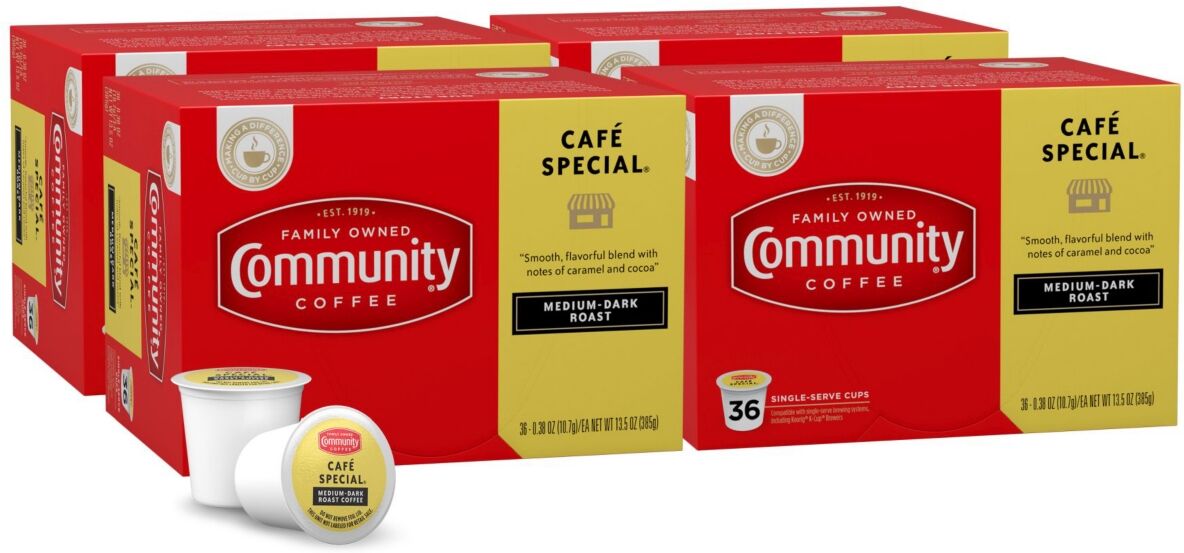 Community Coffee Cafe Special Medium-Dark Roast Single Serve Pods, Keurig K-Cup Brewer Compatible, 144 Ct