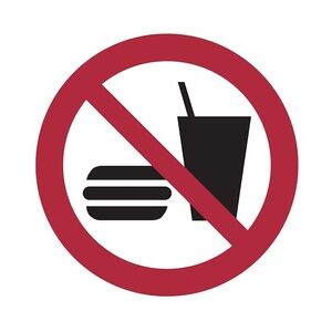 Verbotsschild, Essen und Trinken verboten P022 - ASR A1.3 (DIN EN ISO 7010) - 200x0.45 mm Aluminium geprägt