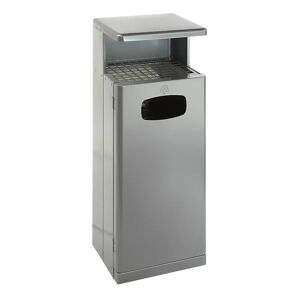 kaiserkraft Colector de residuos con tejadillo y cenicero, aluminio, capacidad 55 l, A x H x P 345 x 1030 x 400 mm, gris