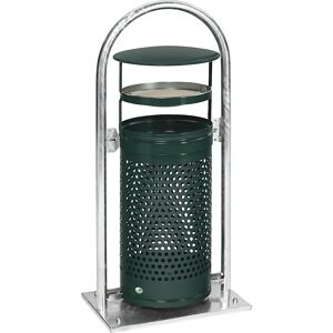 VAR Cenicero combinado con arco tubular y tejadillo, capacidad 65 l, A x H x P 580 x 1145 x 380 mm, verde musgo