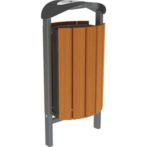 PROCITY Papelera SILAOS® con cenicero, acero / madera de roble, para encementar, gris / roble