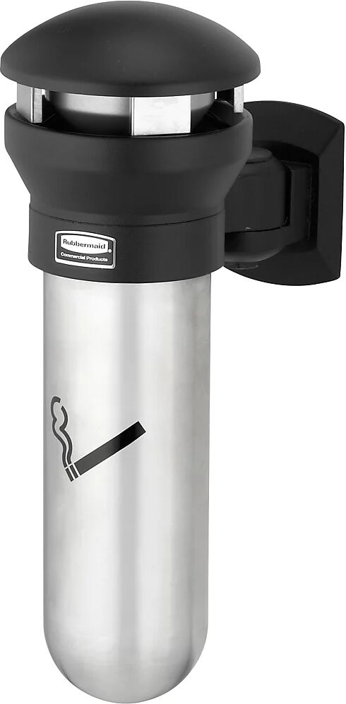 Rubbermaid Cenicero mural moderno de acero inoxidable, 2,3 l, HxØ 460 x 300 mm, plateado / negro