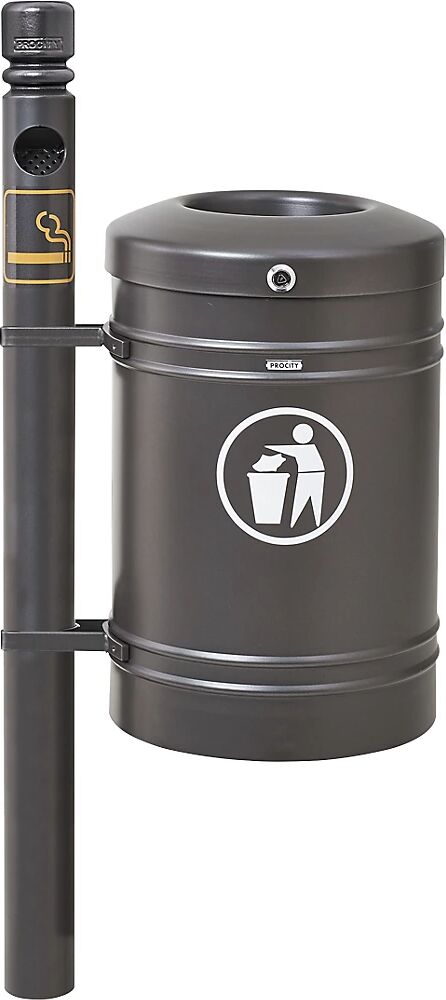 PROCITY Recipiente de residuos para exteriores GUSTAVIA, capacidad 40 l, con cenicero, gris