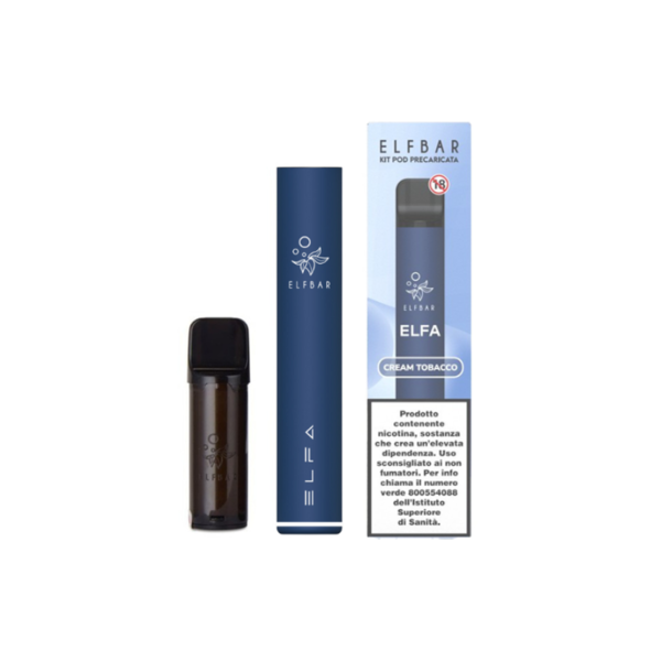 elf bar elfa ricaricabile pod mod kit 500mah (navy blue) + pod precaricata cream tobacco