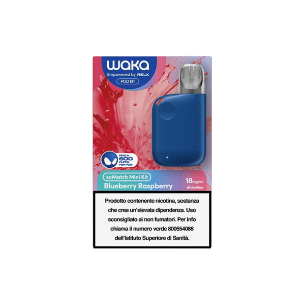 relx waka somatch mini kit ricaricabile 440mah (blue) + pod precaricata blueberry raspberry