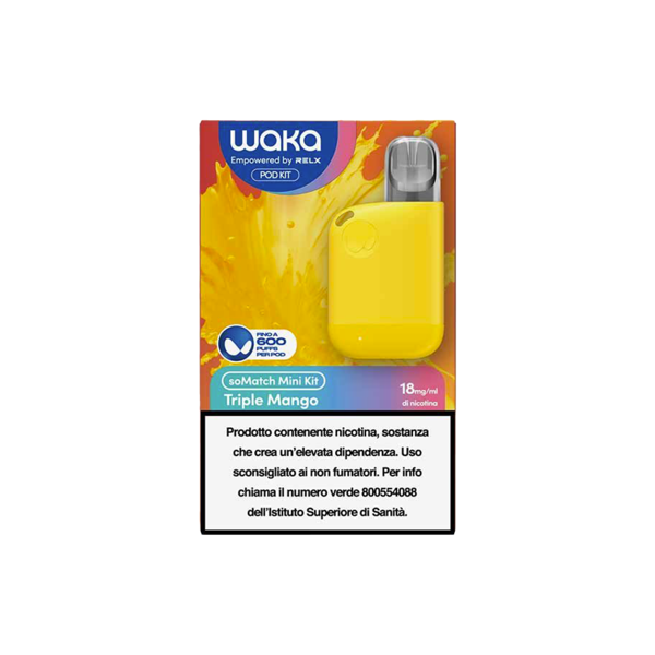 relx waka somatch mini kit ricaricabile 440mah (yellow) + pod precaricata triple mango