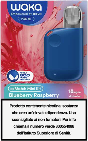 Relx Waka Somatch Mini Kit Ricaricabile 440mah (Blue) + Pod Precaricata Blueberry Raspberry