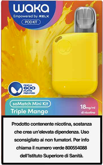 Relx Waka Somatch Mini Kit Ricaricabile 440mah (Yellow) + Pod Precaricata Triple Mango