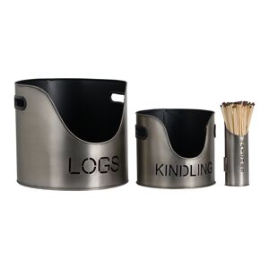 Hill Pewter Finish Logs And Kindling Buckets & Matchstick Holder