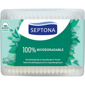 Septona Bastoncillos de algodón biodegradables, 200 bastoncillos