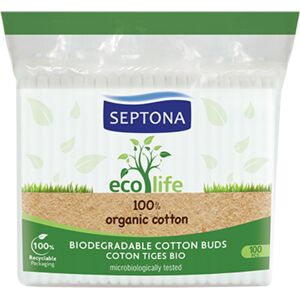 Septona Bastoncillos para los oídos de algodón orgánico biodegradable Ecolife, 100 bastoncillos