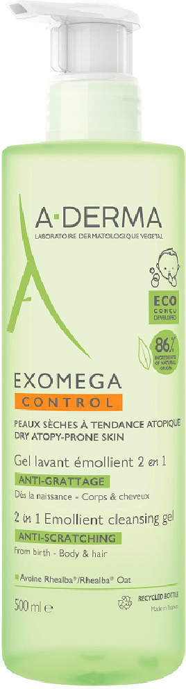 A Derma Gel de baño Exomega Control Cuerpo/Cabello para pieles atópicas 500mL