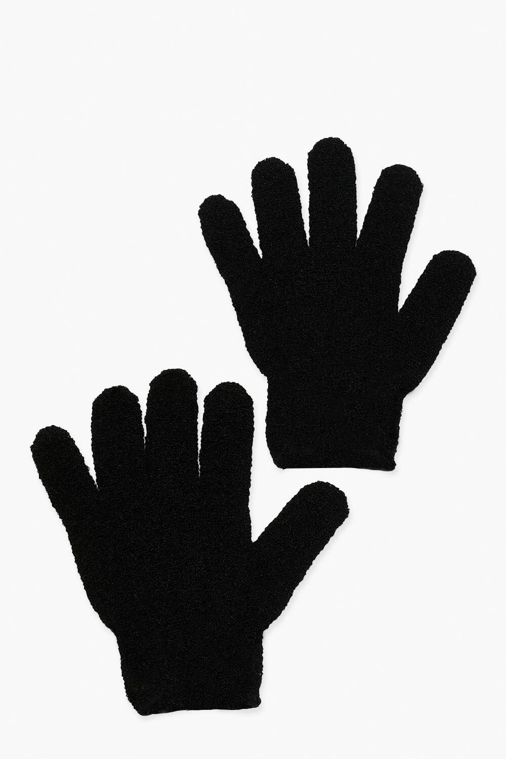 Boohoo Exfoliating Gloves- Black  - Size: ONE SIZE