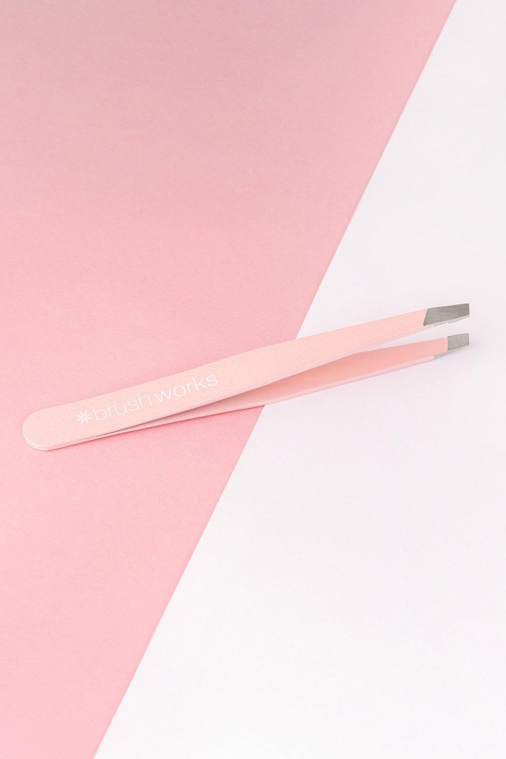 Brushworks Precision Slanted Tweezers- Pink  - Size: ONE SIZE