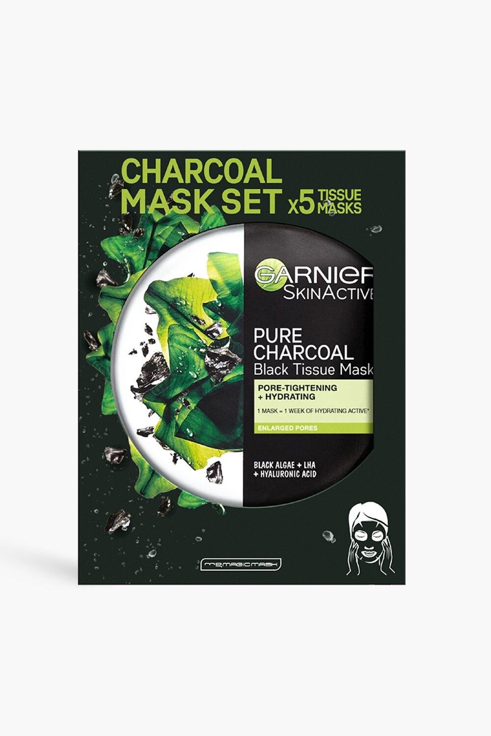 Garnier Charcoal And Algae Purifying And Hydrating Face Sheet Mask For Enlarged Pores (5 Pack)- White  - Size: ONE SIZE