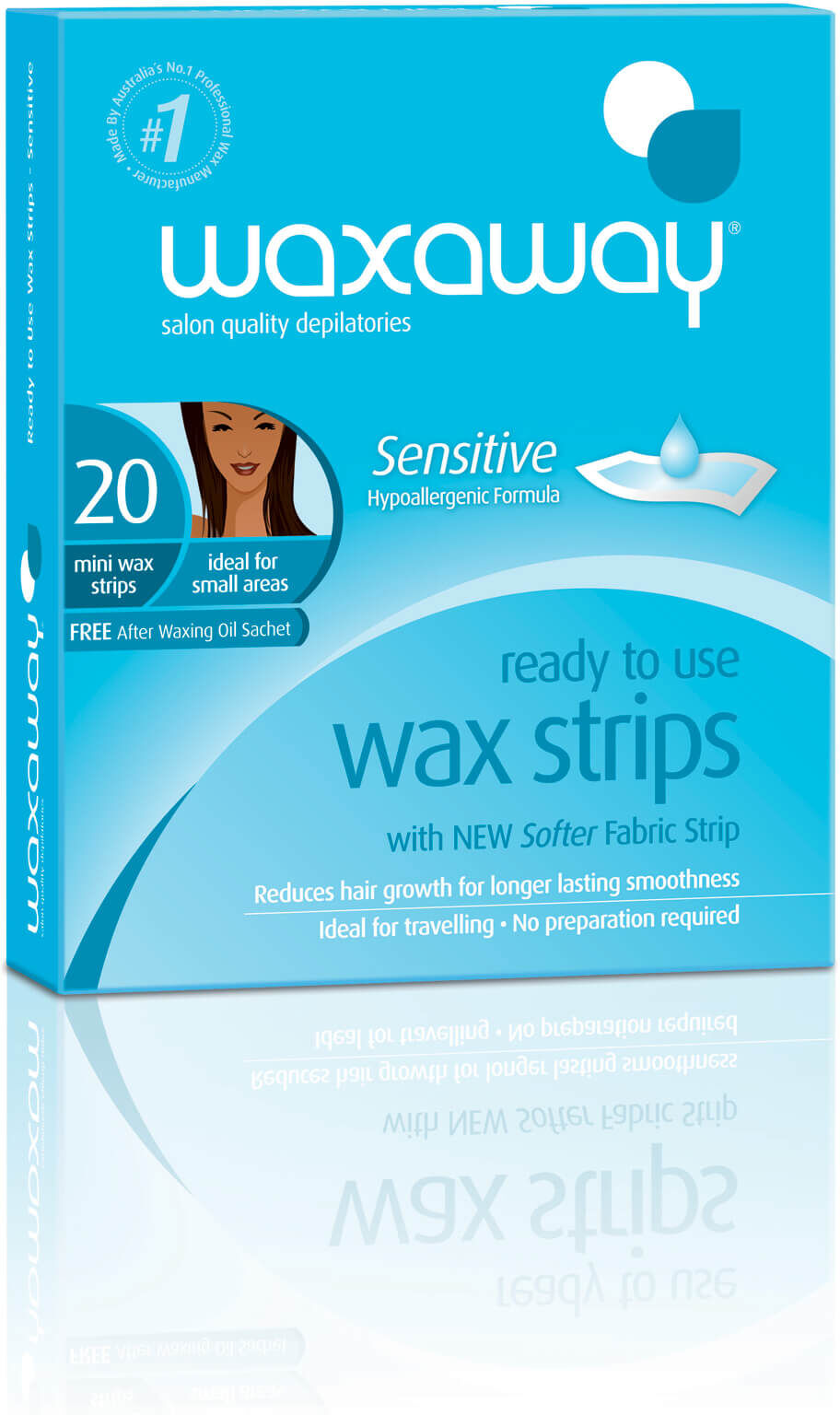 Waxaway By Caron Ready To Use Sensitive Wax Strips Facial 20Pk