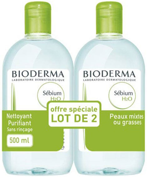 Bioderma Sébium H2O Solution Micellaire Peaux Mixtes à Grasses Lot de 2 x 500ml