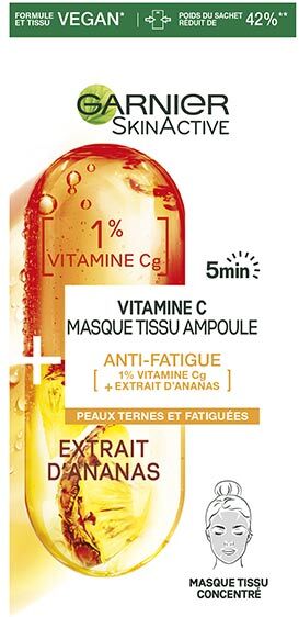 Garnier SkinActive Masque Tissu Ampoule Anti-Fatigue à la Vitamine C 15g