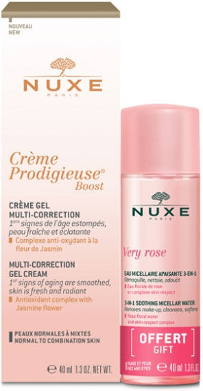 Nuxe Crème Prodigieuse Boost Crème Gel Multi-Correction 40ml + Very Rose Eau Micellaire 40ml Offert