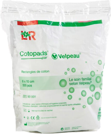 Velpeau L&R; Cotopads Rectangles Coton 8x10cm Non Stérile 200 pièces