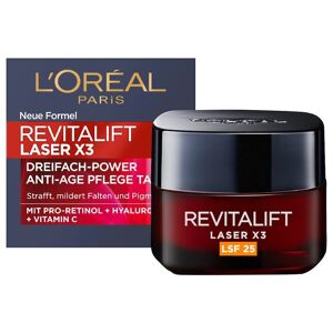 L’Oréal Paris Revitalift Laser X3 Dreifach-Power Anti-Age Tagespflege LSF25 mit Pro-Retinol + Hyaluronsäure + Vitamin C Anti-Aging-Gesichtspflege 50 ml