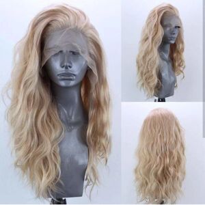 Lang naturlig krøllet, limløs blonde foran paryk Gloden blond syntetisk blonde Fro