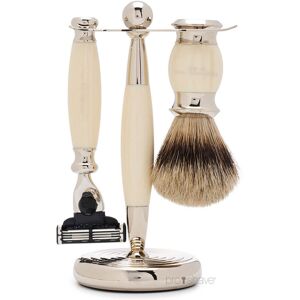 Truefitt & Hill Barbersæt med Mach3 Skraber, Grævlingebørste og holder, Edwardian, Faux Ivory