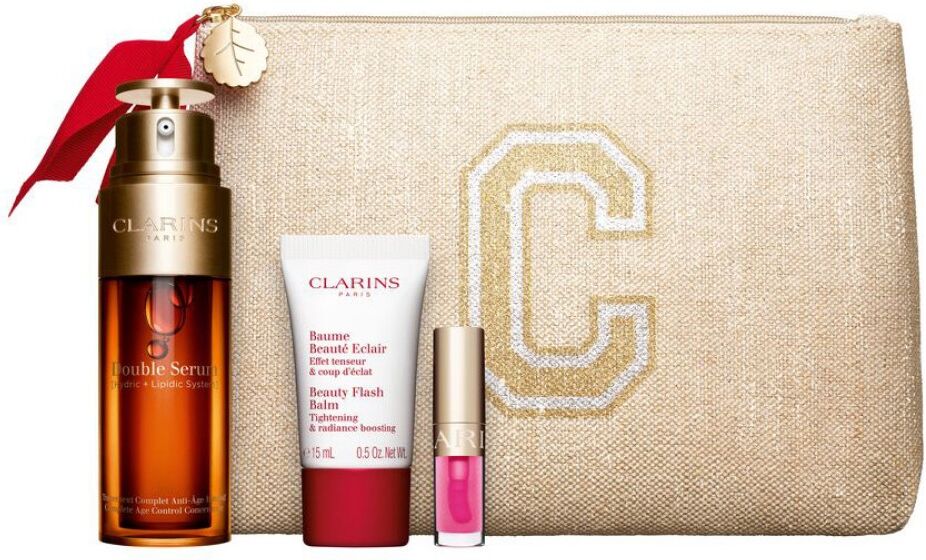 Clarins Cuidado Global Antienvejecimiento Con Doble SueroDouble Serum 50mL Baume Beauté Éclair 15mL Pitaya 1,4mL Lip Comfort Oil 1&nbsp;un.