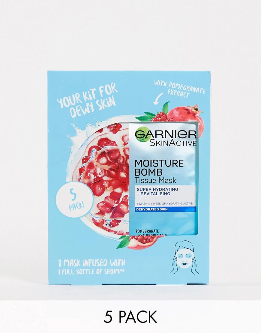 Garnier Moisture Bomb Pomegranate Hydrating Face Sheet Mask Dehydrated Skin 5 Pack Box 160g-No colour  - Size: No Size