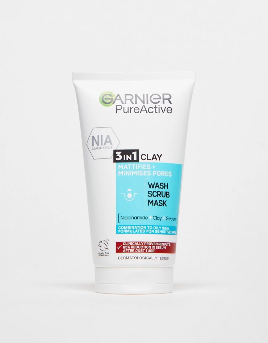 Garnier Pure Active 3in1 Clay Wash Scrub Mask Oily Skin 50ml-No colour  - Size: No Size