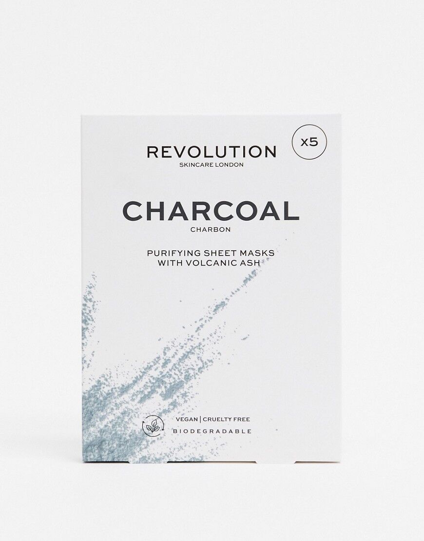 Revolution Skincare Biodegradable Purifying Charcoal Sheet Mask Set x5-No colour  - Size: No Size