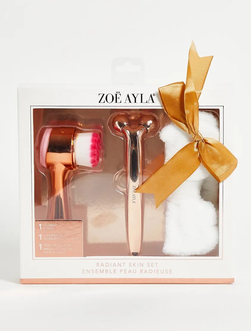 Zoe Ayla radiant skin set: dual facial cleansing brush, 3D facial massager and waffle towel headband gift set-No colour  - Size: No Size