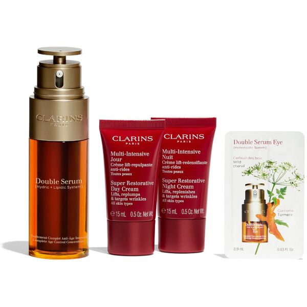 clarins double serum + multi-intensive confezione 50 ml siero viso + 15 ml crema viso giorno + 15 ml crema viso notte