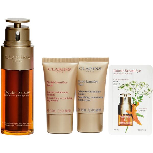 clarins double serum + nutri-lumière confezione 50 ml siero viso + 15 ml crema viso giorno + 15 ml crema viso notte