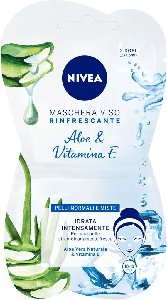 Nivea Maschera Viso Rinfrescante Con Aloe E Vitamina E Per Pelli Normali E Miste 2 Dosi Da 7,5 ml