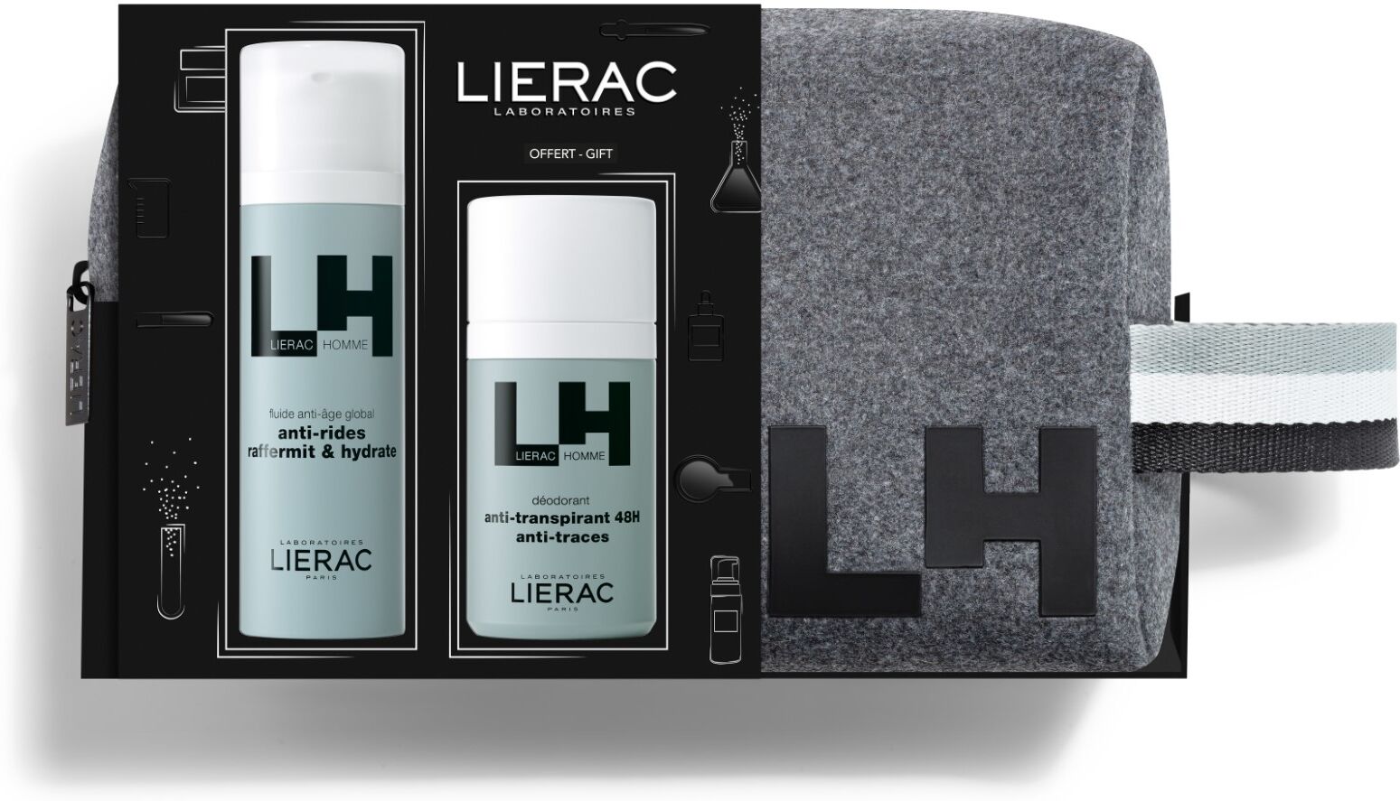 Lierac Homme Cofanetto Uomo Fluido Antietà 50ml + Deodorante 50ml+ Pochette