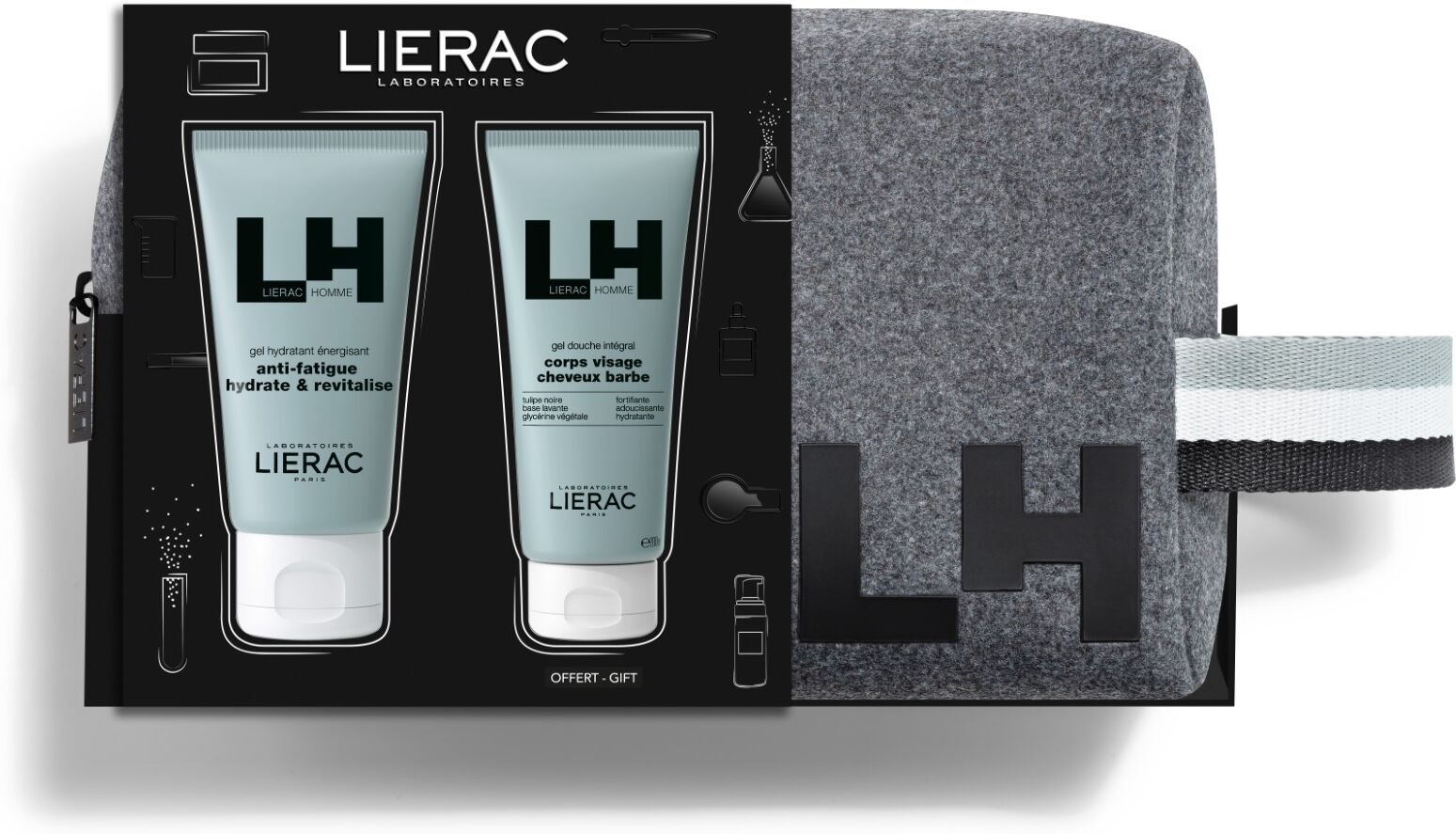 Lierac Homme Cofanetto Uomo Gel Antifatica 50ml + Gel Doccia 50ml + Pochette