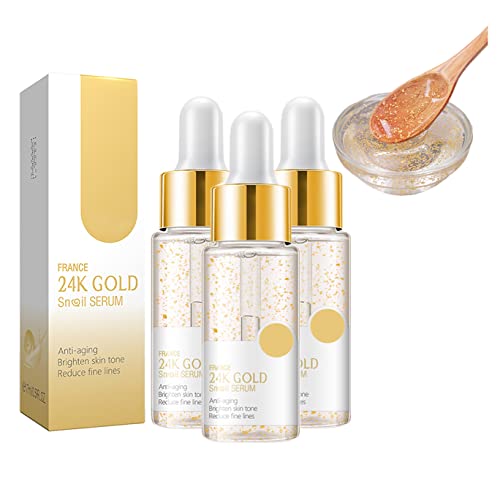 XIRUJNFD 24K Gold Snail Serum, Snail Serum Snail Essence, Facial Serum Anti Aging, Collagen Booster Serum, Ginseng Serum, 24k Gold Serum for Face (3Pcs)