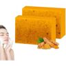 KQLULU 2Pcs Lemon Turmeric Kojic Acid Soap Bar, Turmeric Brightening Soap, Turmeric Moisturizing Soap, Organic Turmeric Soap Bar For Face & Body, Smooth Skin, Fades Freckles.