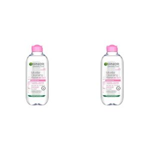 Garnier Micellar Cleansing Water, Gentle face Cleanser & Makeup Remover, Fragrance-Free, Vegan Formula, Suitable For All Skin Types, Even Sensitive, Skin Active, 400ml (Pack of 2)