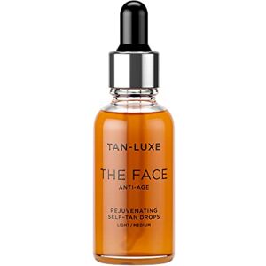 Tan Luxe THE FACE Self Tan Drops, Medium (30 ml) Add Anti Aging Tanning Drops to Skin Care for Custom Face Tan, Cruelty Free & Vegan