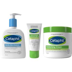 Cetaphil Sensitive Skin Face & Body Skincare Set, Gentle Skin Cleanser 236ml + SPF 50 Day Cream Daily Defence 50g + Body Moisturising Cream 450g