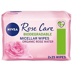 NIVEA Biodegradable Rose Care Cleansing Wipes (2x 25 wipes), Biodegradable Wipes Made with 100% Renewable Plant Fibres, Makeup Wipes with Organic Rose Water