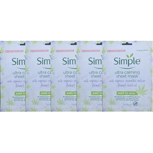 5 X Simple Biodegradable, Kind to Skin, Ultra Calming Sheet Mask 21ml - Stressed & Sensitive Skin