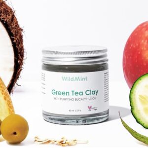 WildMint Green Tea Clay Natural Face Mask Detox Facial Mask for Oily, Acne Prone, Dark Spots & Hyperpigmentation Helps Redness, Breakouts & Scars UK Made Vegan & Cruelty-Free Skincare 60ml